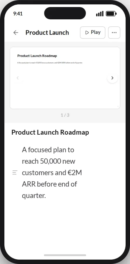 turtledeck editor running on a phone, showing the mobile slide carousel and content editor
